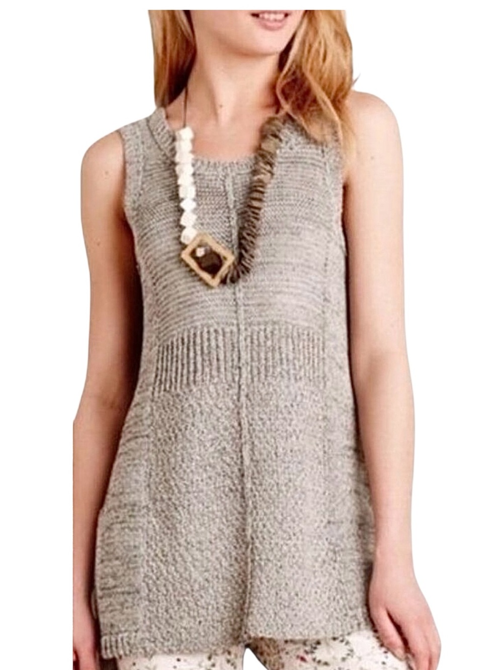 Anthropologie Sparrow Sleeveless Tunic Sweater, Grey Marled Size Medium EUC